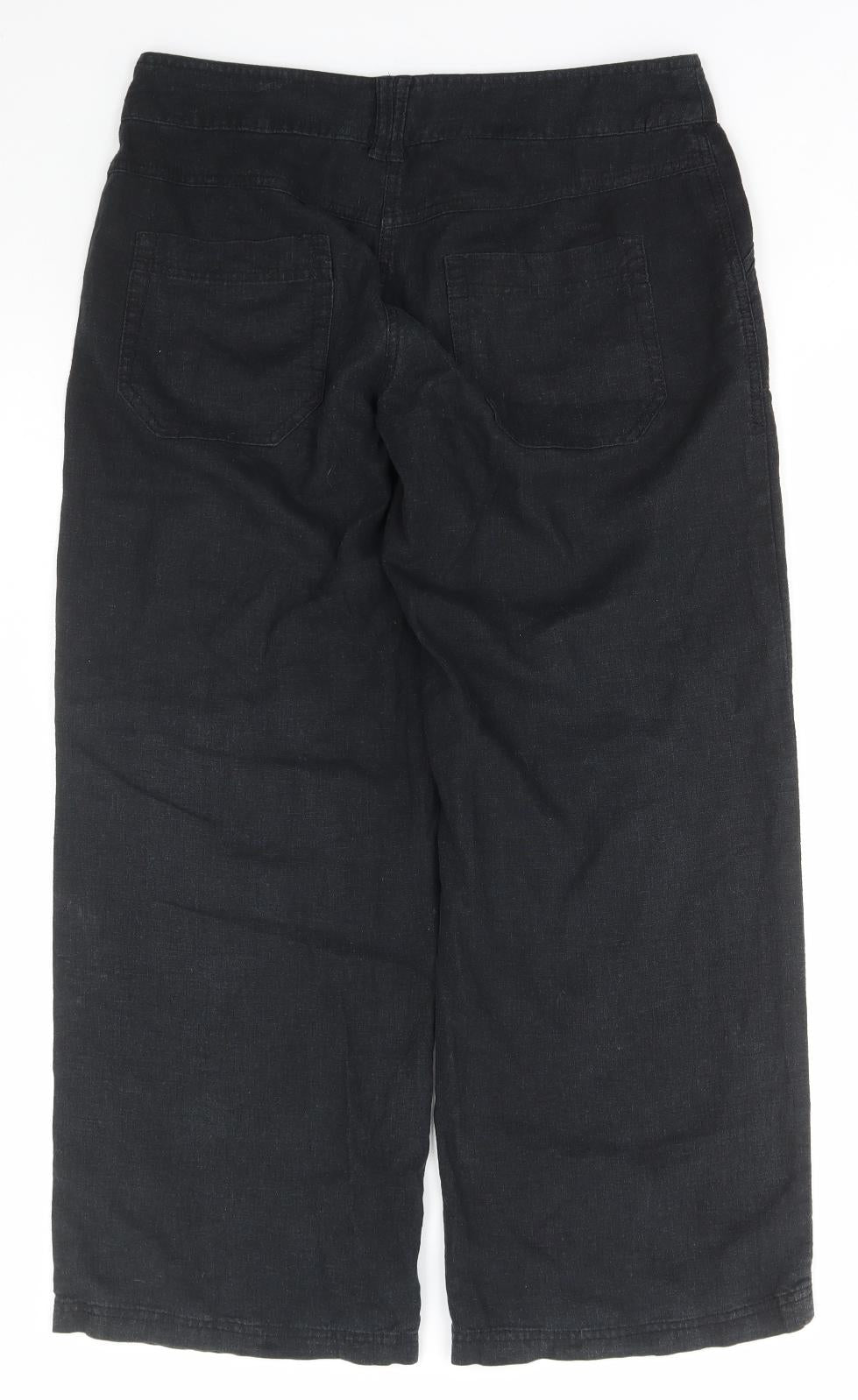 NEXT Womens Black Linen Trousers Size 10 L28 in Regular Button