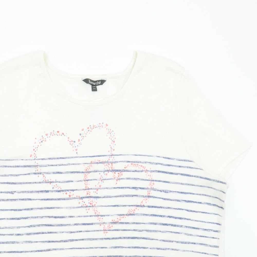 Bonmarché Womens Multicoloured Striped Polyester Basic T-Shirt Size 24 Round Neck - Hearts