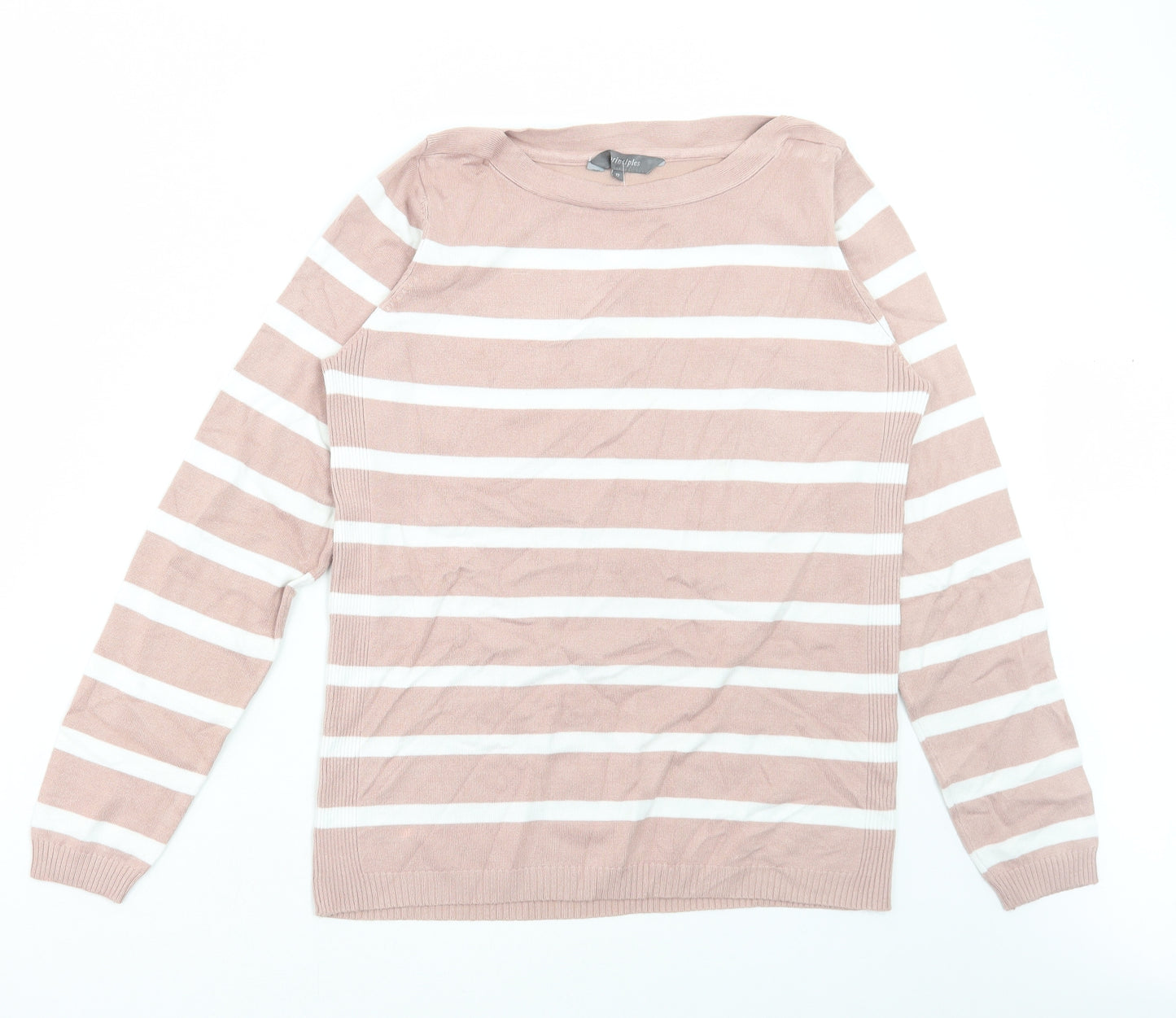 Principles Womens Pink Round Neck Striped Acrylic Pullover Jumper Size 12