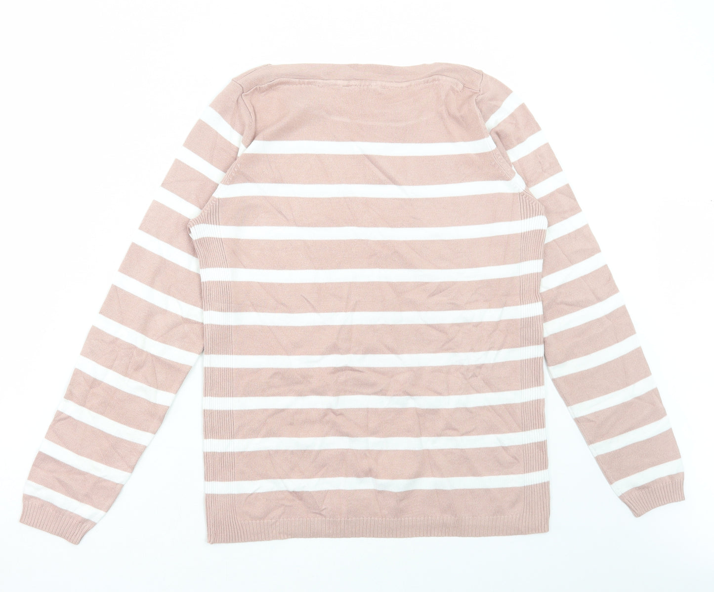 Principles Womens Pink Round Neck Striped Acrylic Pullover Jumper Size 12