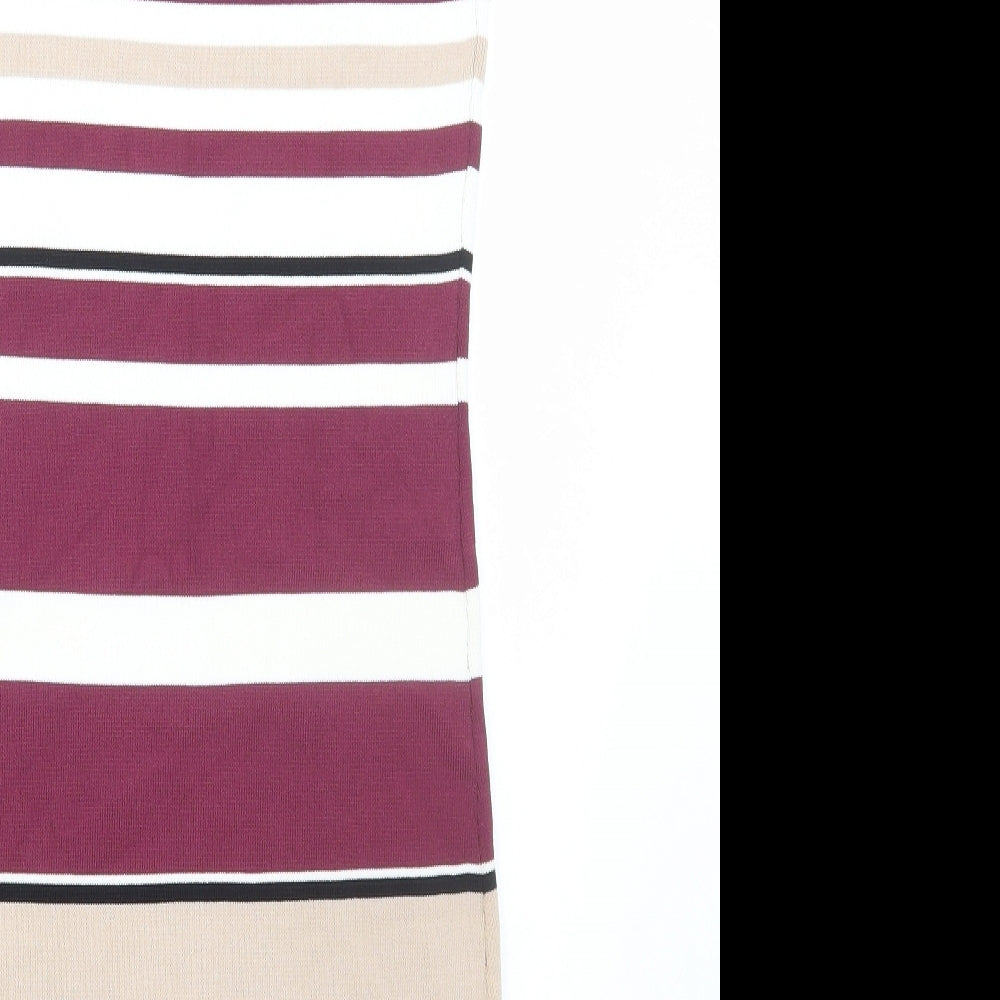 Ally Womens Red Striped Nylon Bodycon Size 10 Scoop Neck Pullover