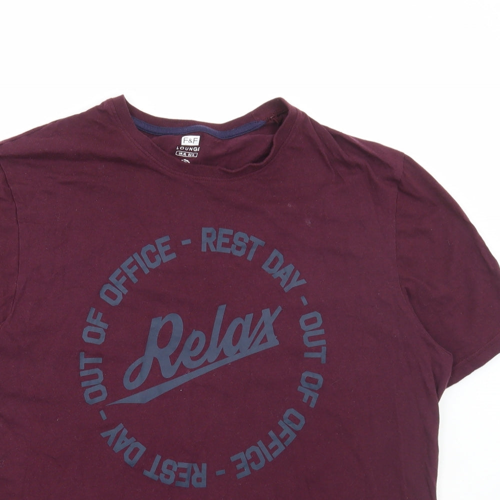 F&F Mens Red Cotton T-Shirt Size XL Round Neck - Relax