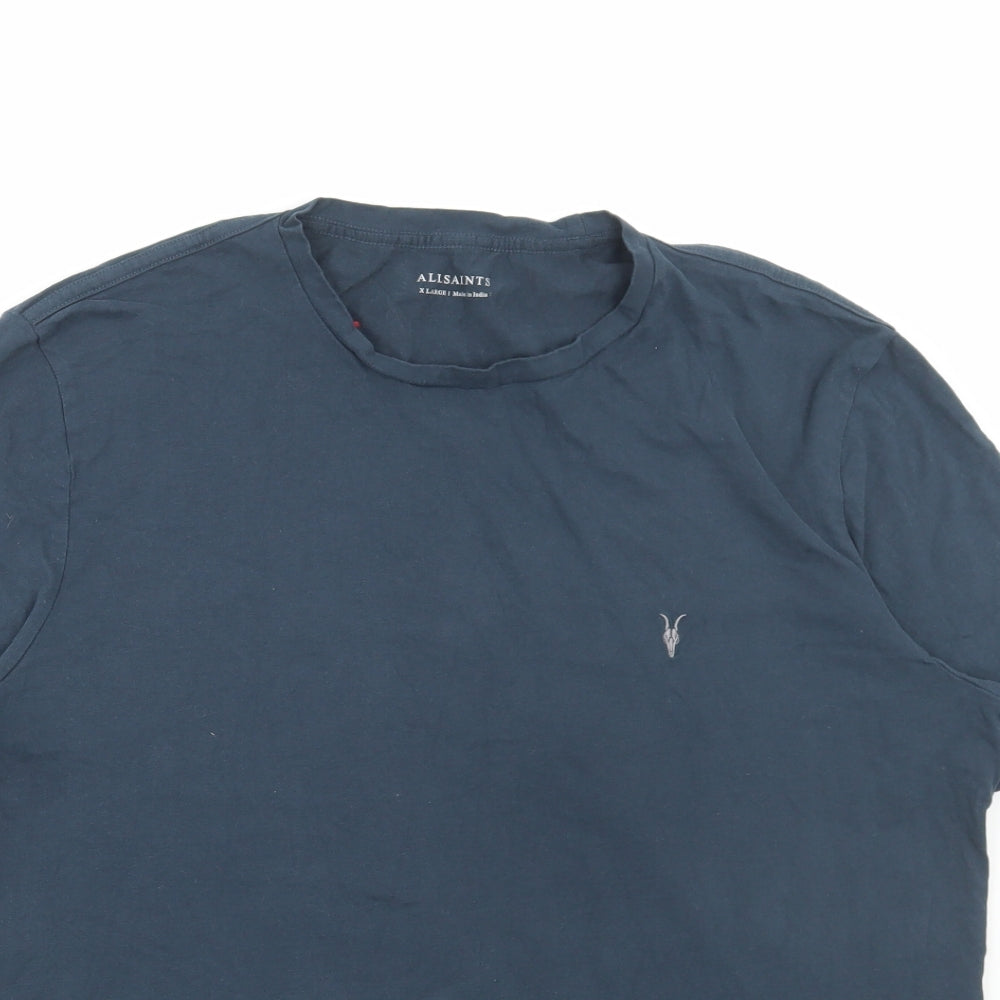 AllSaints Mens Blue Polyester T-Shirt Size XL Round Neck