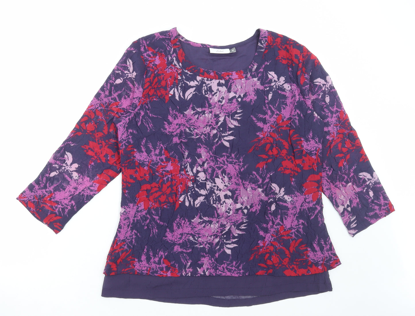 Adini Womens Purple Floral Polyester Basic Blouse Size M Round Neck