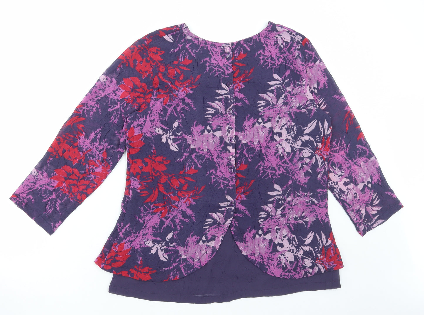 Adini Womens Purple Floral Polyester Basic Blouse Size M Round Neck