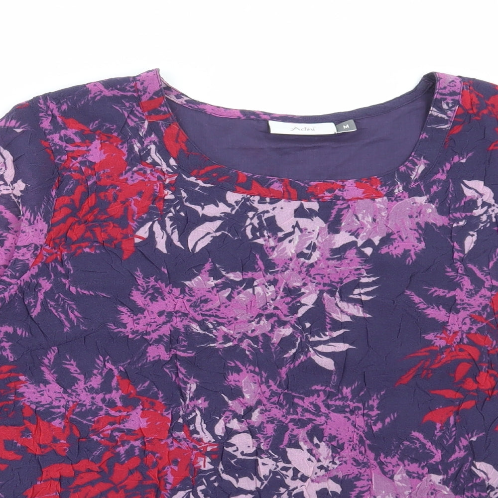 Adini Womens Purple Floral Polyester Basic Blouse Size M Round Neck