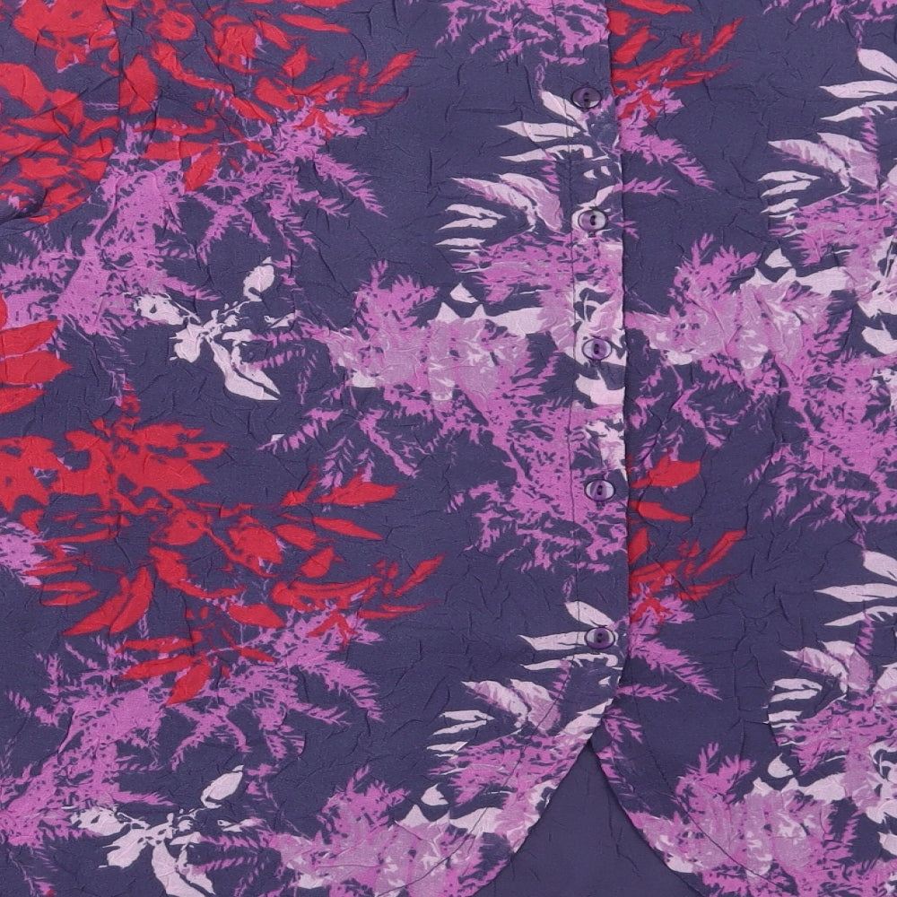 Adini Womens Purple Floral Polyester Basic Blouse Size M Round Neck