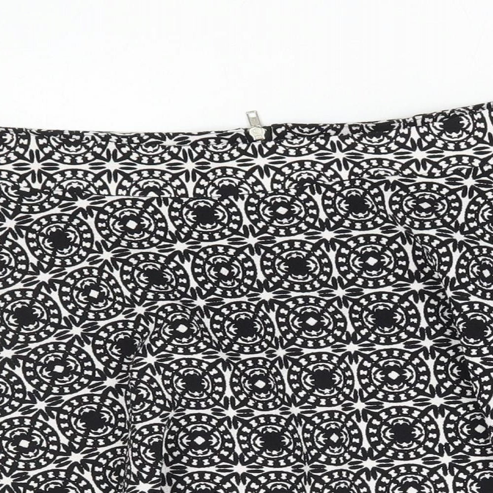 Primark Womens Black Geometric Polyester Skater Skirt Size 14 Zip