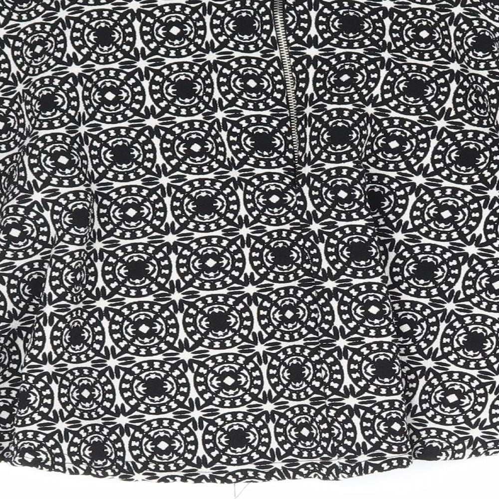 Primark Womens Black Geometric Polyester Skater Skirt Size 14 Zip