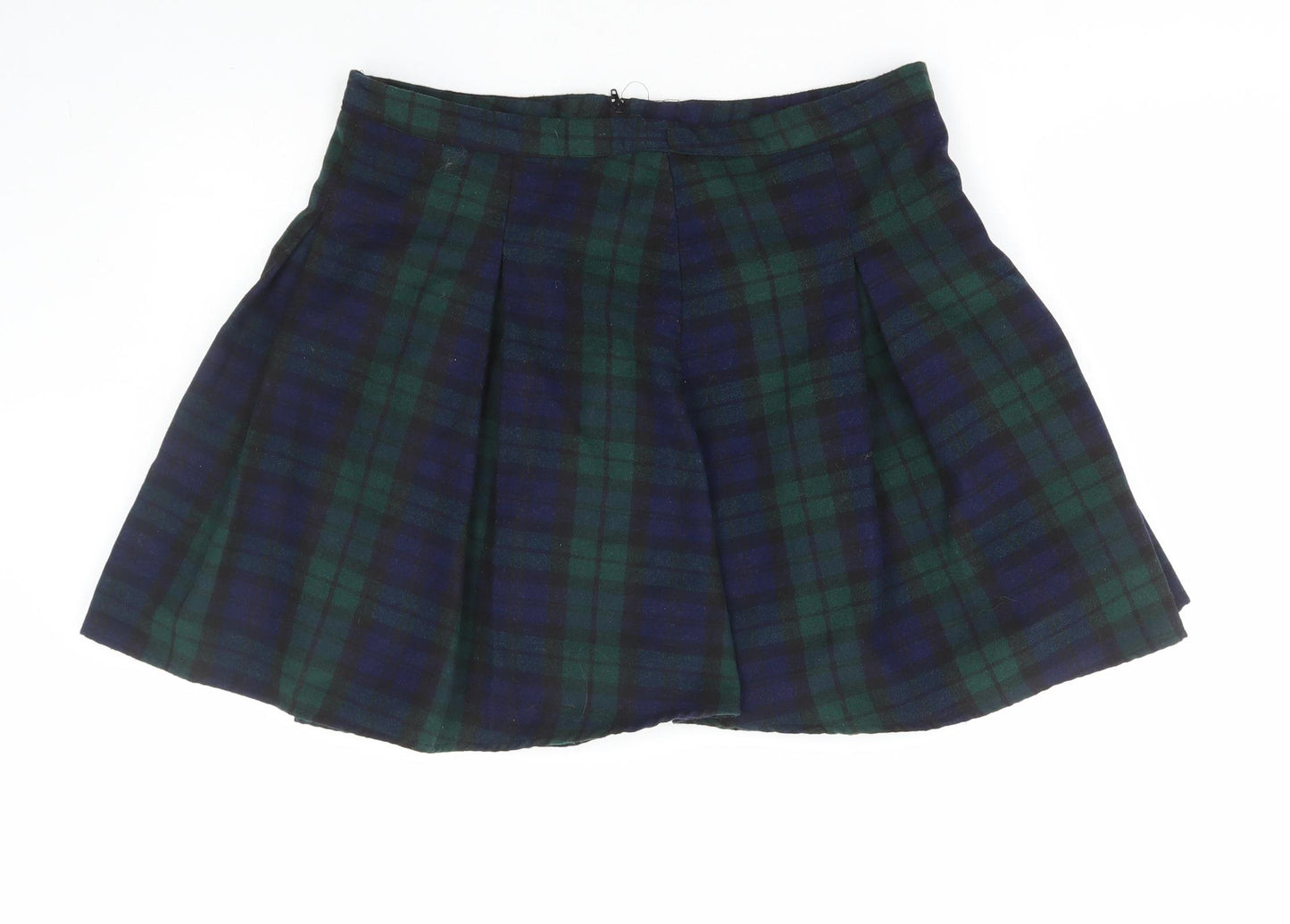Atmosphere Womens Green Plaid Polyester Pleated Skirt Size 14 Zip