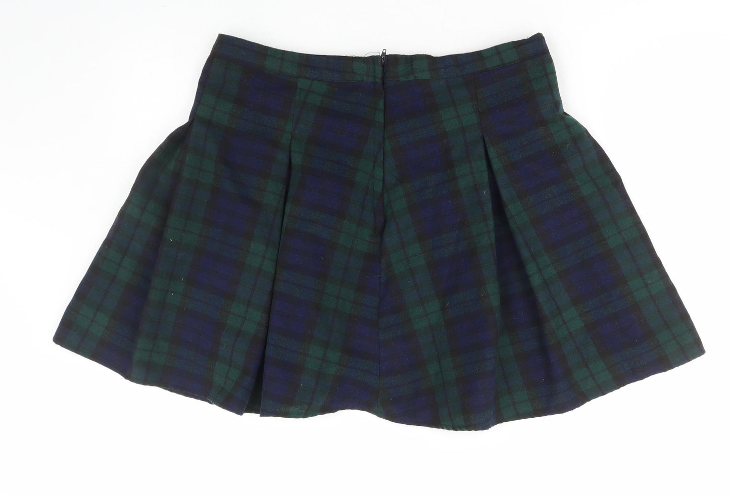 Atmosphere Womens Green Plaid Polyester Pleated Skirt Size 14 Zip