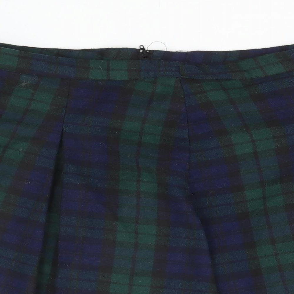 Atmosphere Womens Green Plaid Polyester Pleated Skirt Size 14 Zip