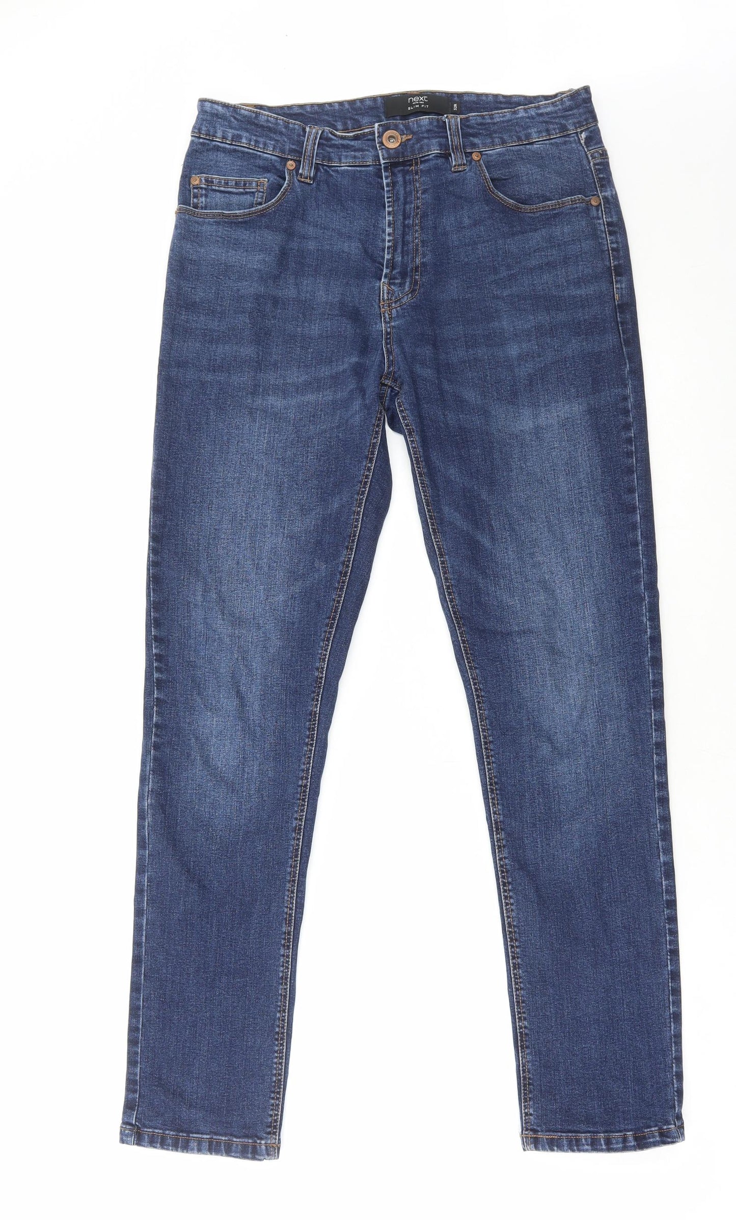 NEXT Mens Blue Cotton Straight Jeans Size 32 in L31 in Regular Zip