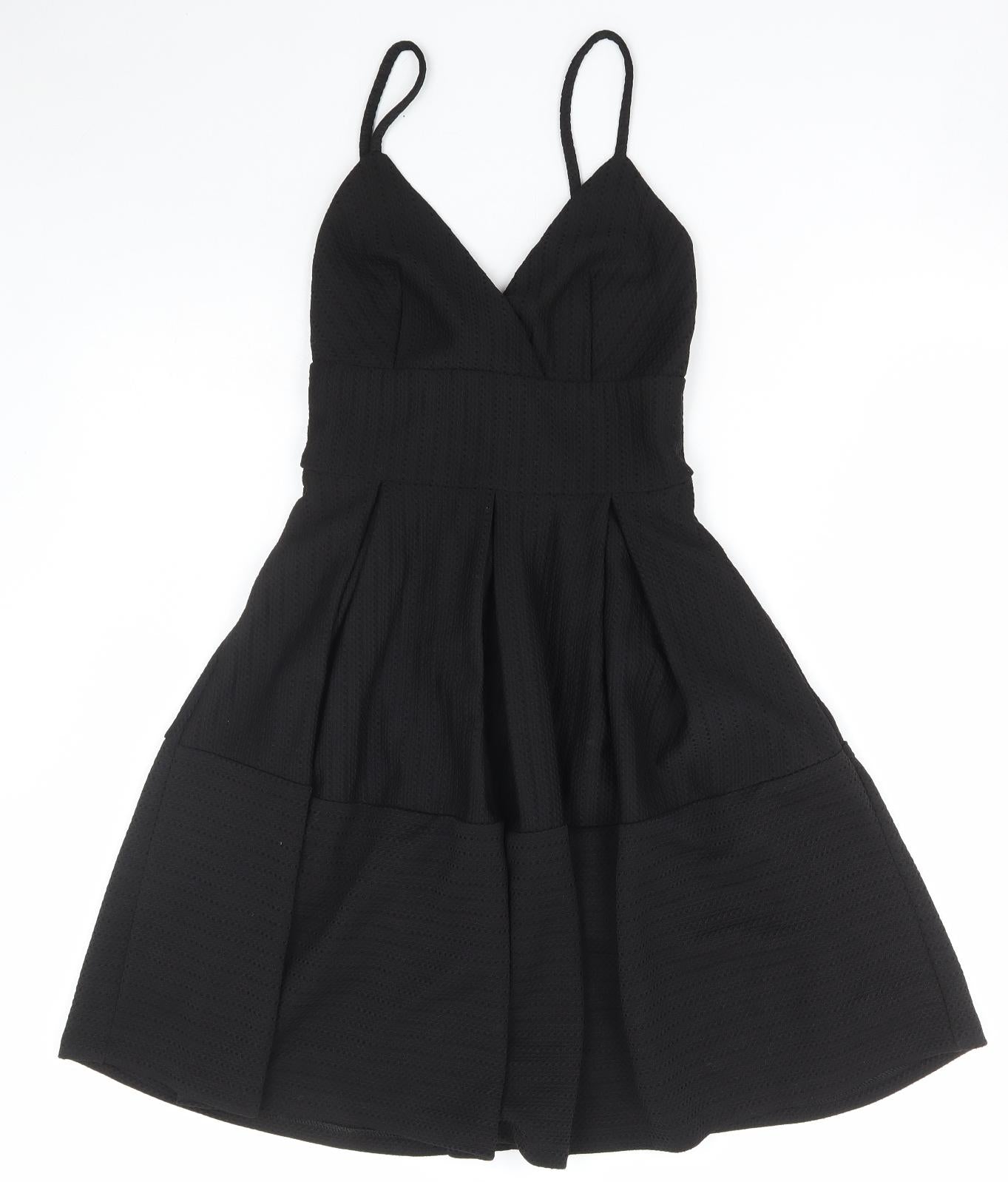 Miss Selfridge Womens Black Polyester Fit & Flare Size 8 Sweetheart Zip