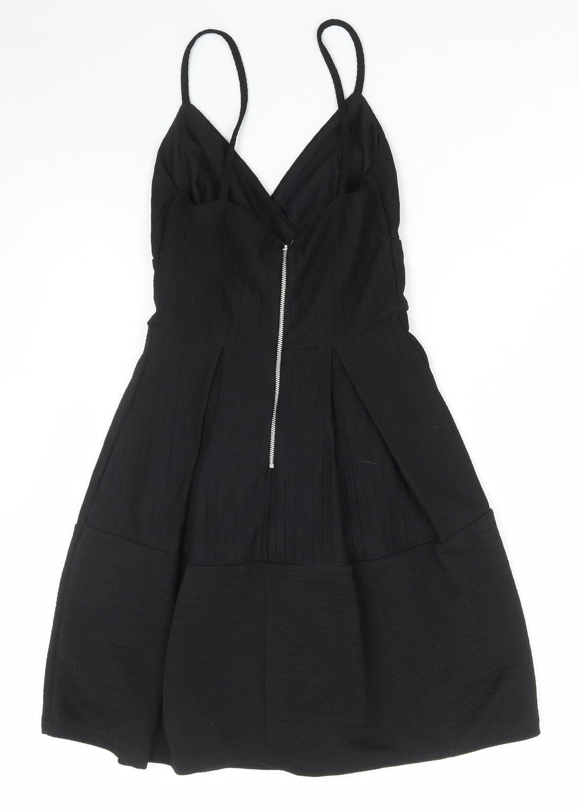 Miss Selfridge Womens Black Polyester Fit & Flare Size 8 Sweetheart Zip