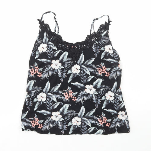 Oasis Womens Black Floral Viscose Camisole Tank Size 8 Scoop Neck - Lace Detail