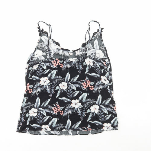 Oasis Womens Black Floral Viscose Camisole Tank Size 8 Scoop Neck - Lace Detail