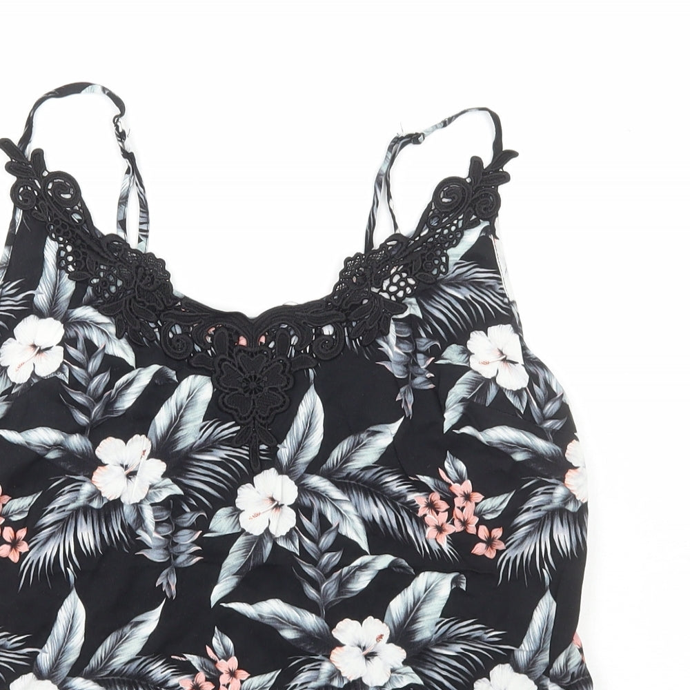 Oasis Womens Black Floral Viscose Camisole Tank Size 8 Scoop Neck - Lace Detail