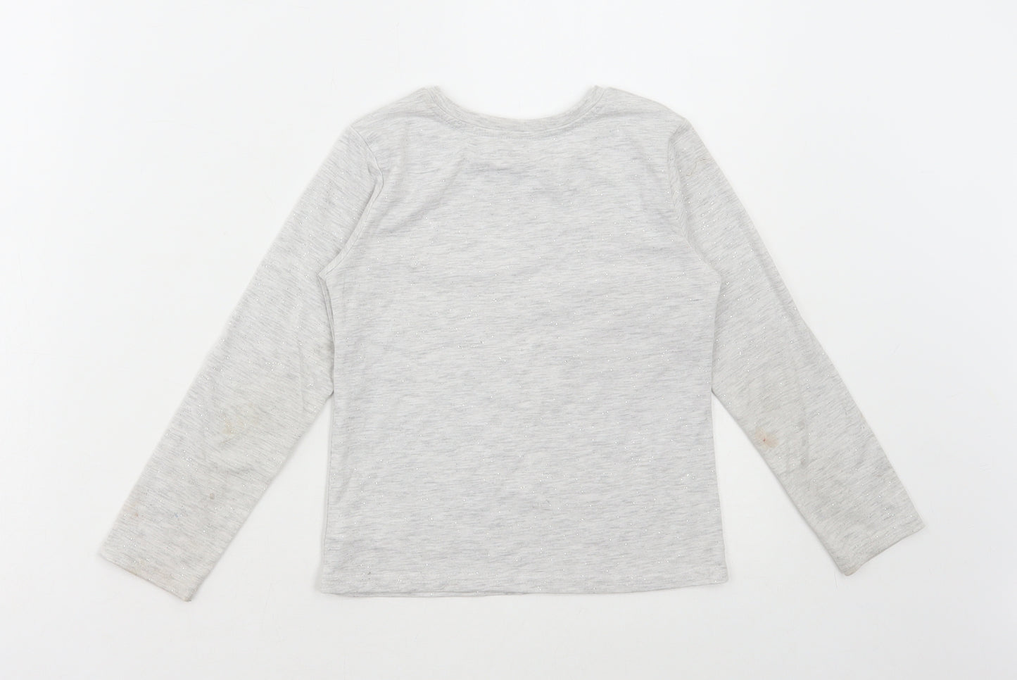 Primark Girls Grey Cotton Basic T-Shirt Size 6-7 Years Round Neck Pullover - Unicorn