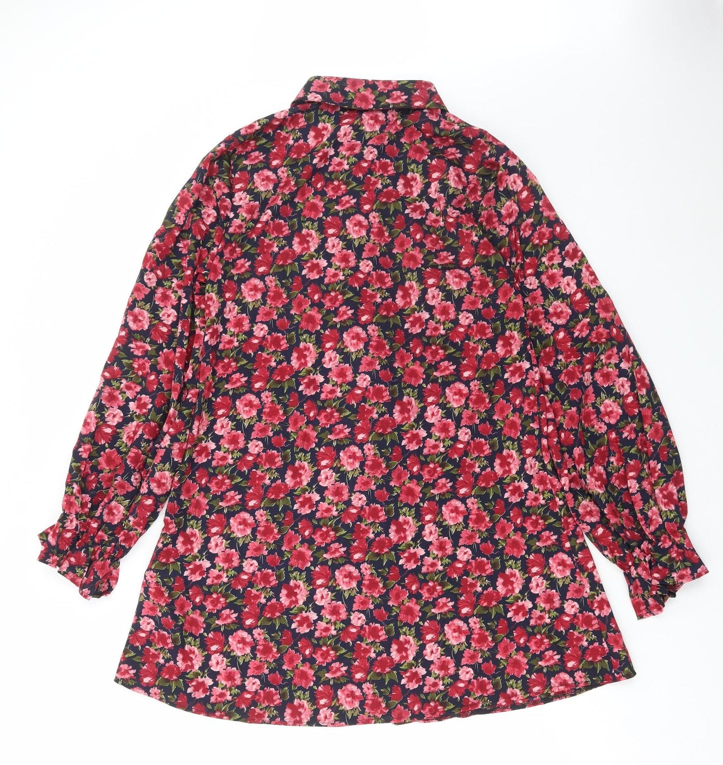 Missguided Womens Red Floral Polyester Basic Button-Up Size 8 Collared