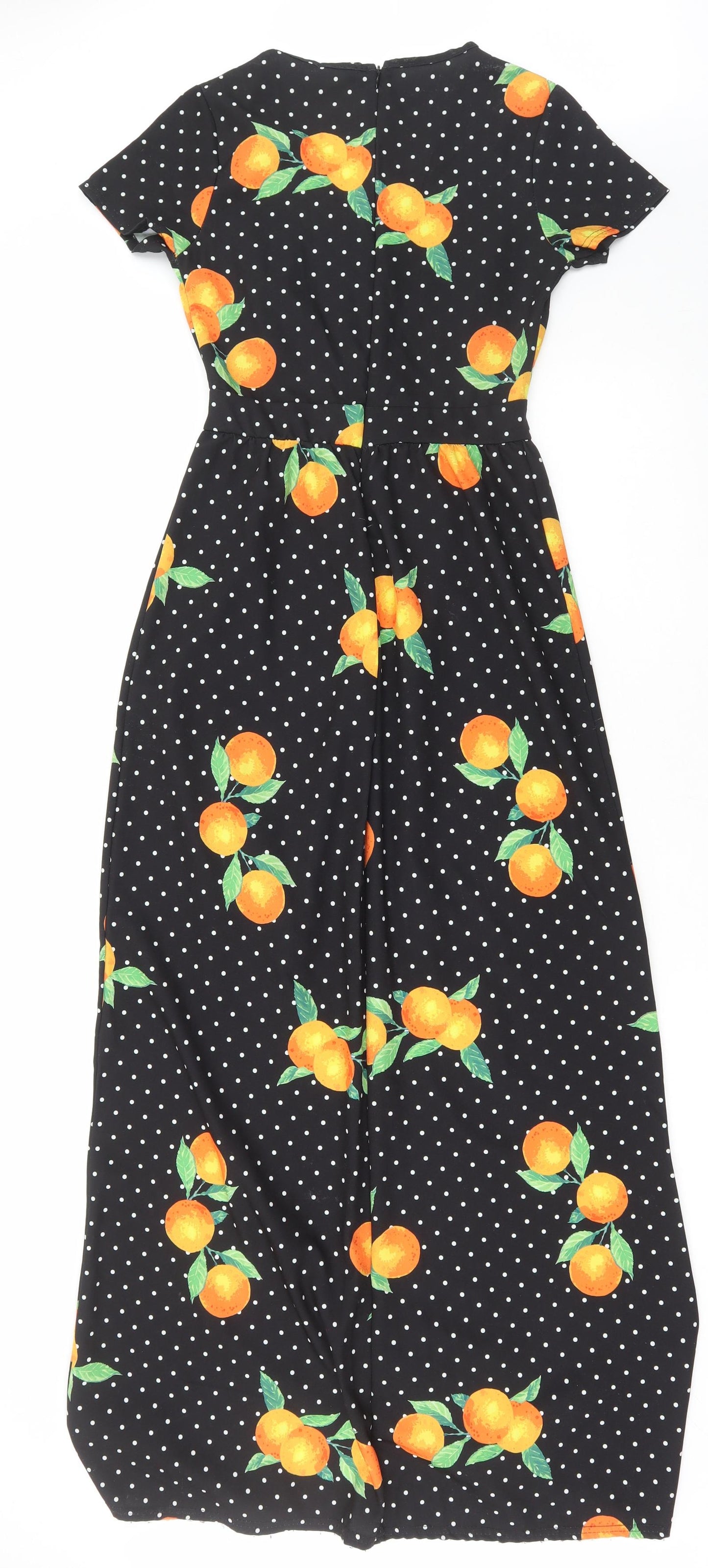 PRETTYLITTLETHING Womens Black Polka Dot Polyester Maxi Size 8 V-Neck Zip - Oranges