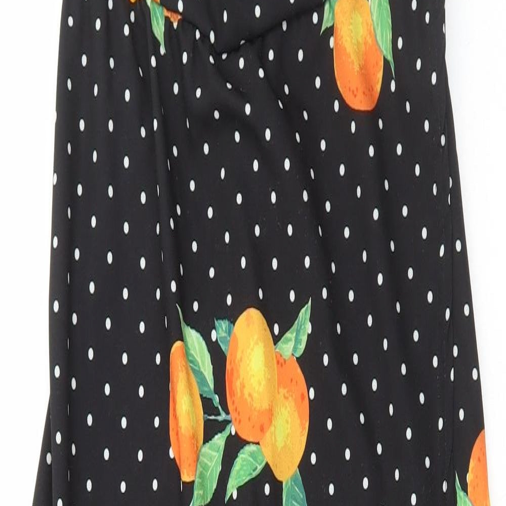 PRETTYLITTLETHING Womens Black Polka Dot Polyester Maxi Size 8 V-Neck Zip - Oranges