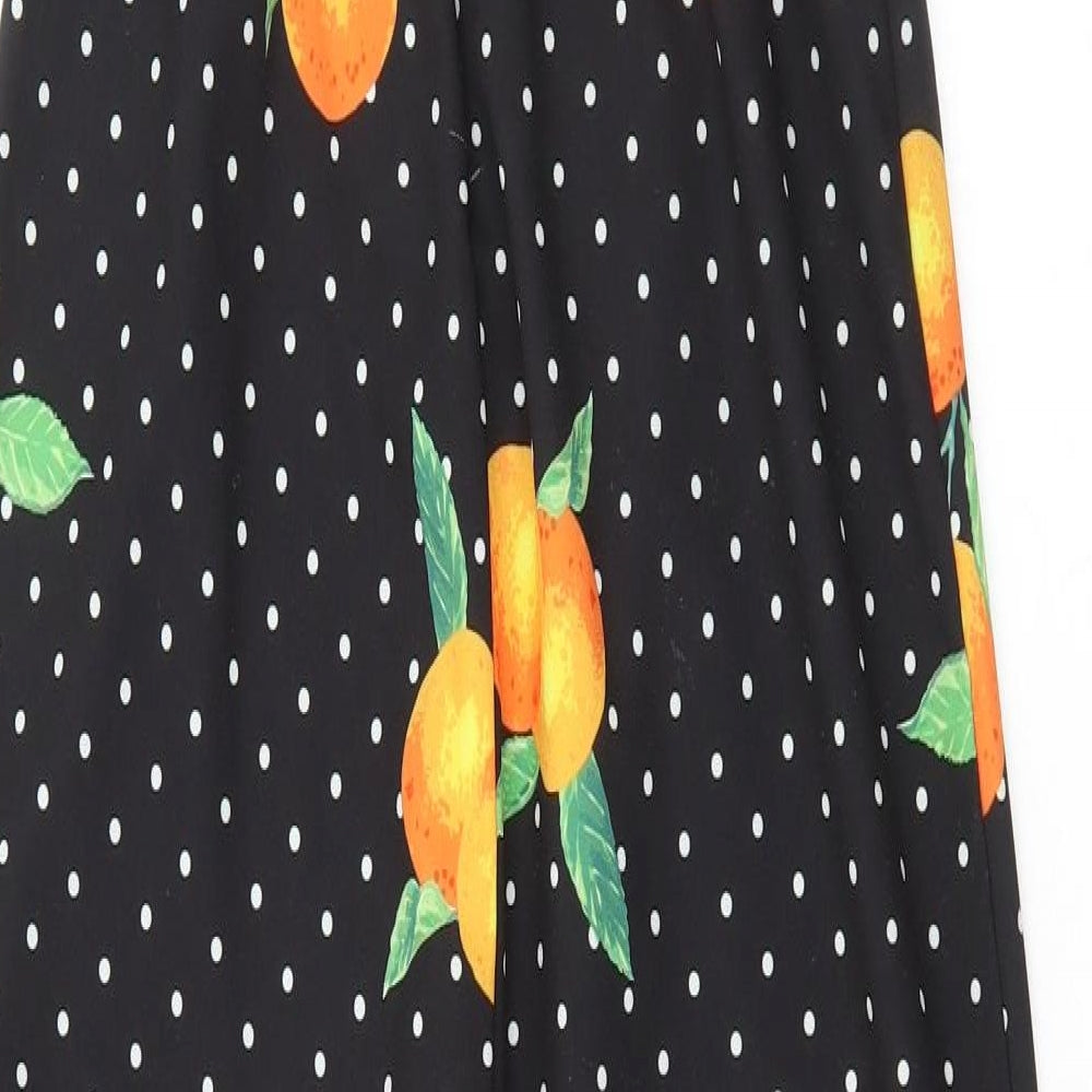 PRETTYLITTLETHING Womens Black Polka Dot Polyester Maxi Size 8 V-Neck Zip - Oranges