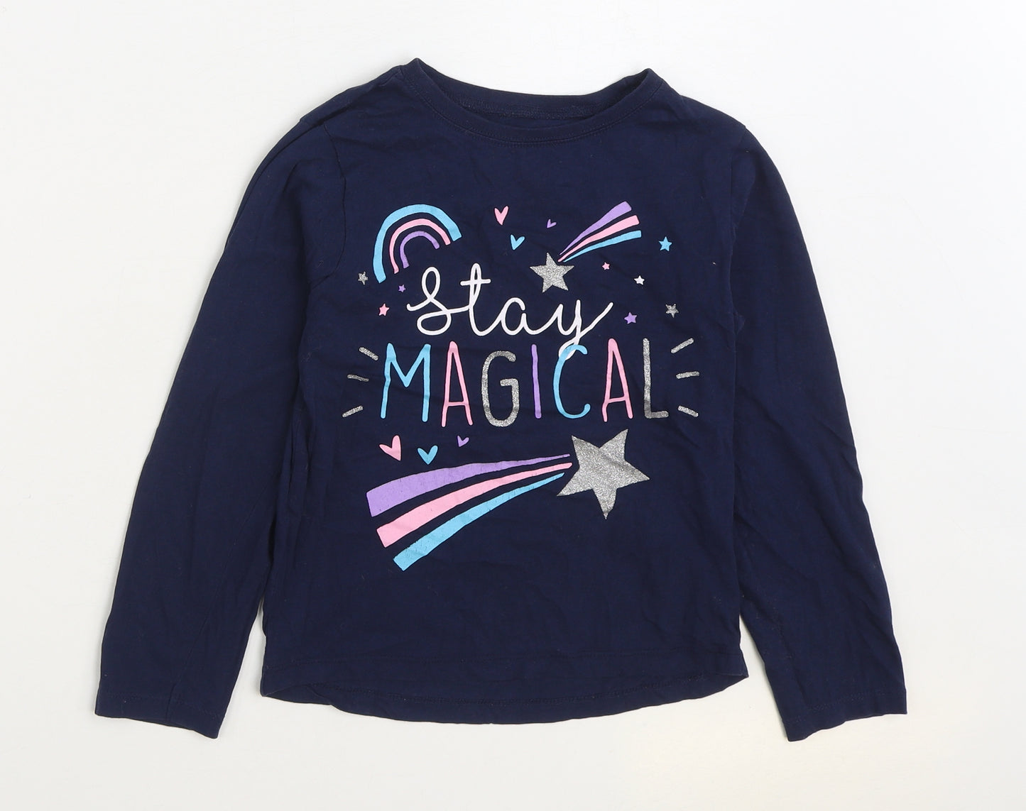 Kids Girls Blue 100% Cotton Basic T-Shirt Size 10-11 Years Round Neck Pullover - Stay Magical