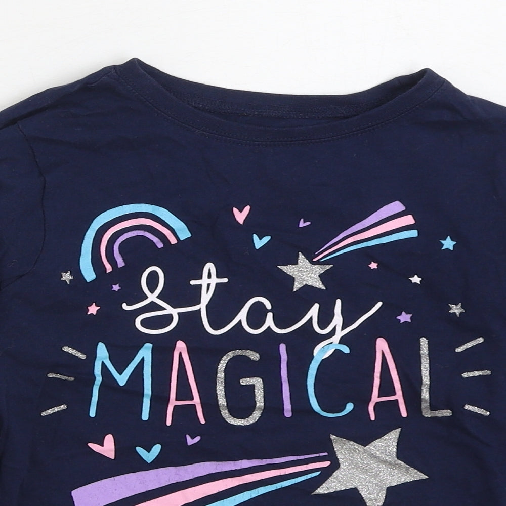 Kids Girls Blue 100% Cotton Basic T-Shirt Size 10-11 Years Round Neck Pullover - Stay Magical