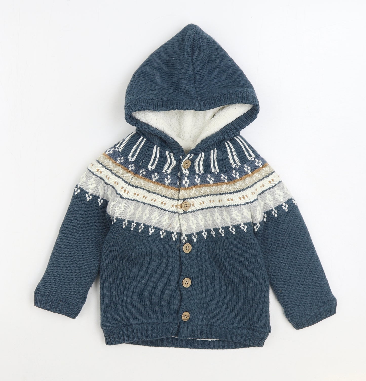 Nutmeg Boys Blue Fair Isle Jacket Size 18-24 Months Button