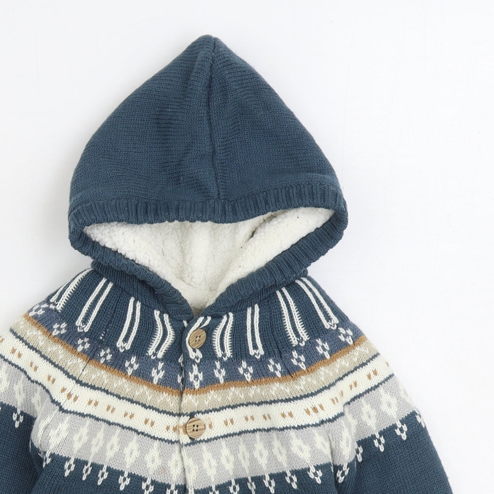 Nutmeg Boys Blue Fair Isle Jacket Size 18-24 Months Button
