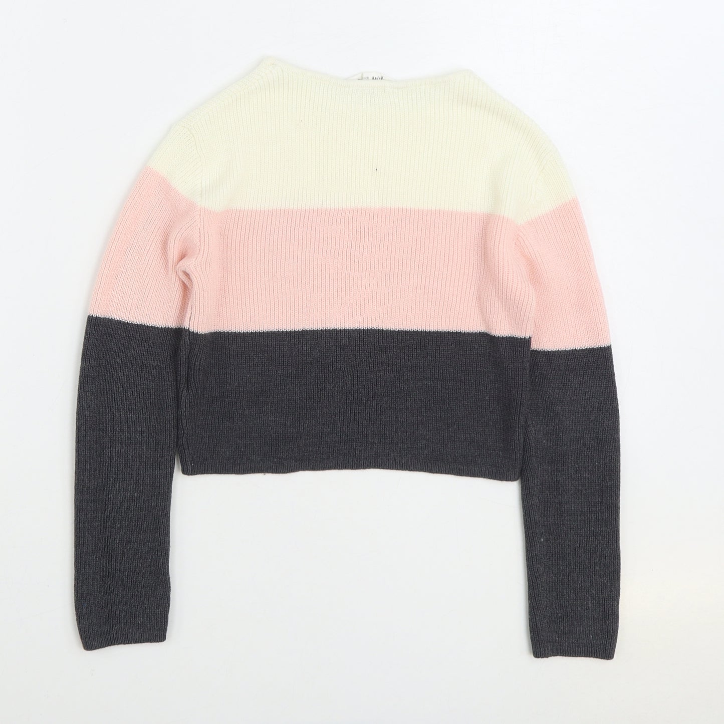 H&M Girls Multicoloured Round Neck Colourblock Acrylic Pullover Jumper Size 9-10 Years Pullover