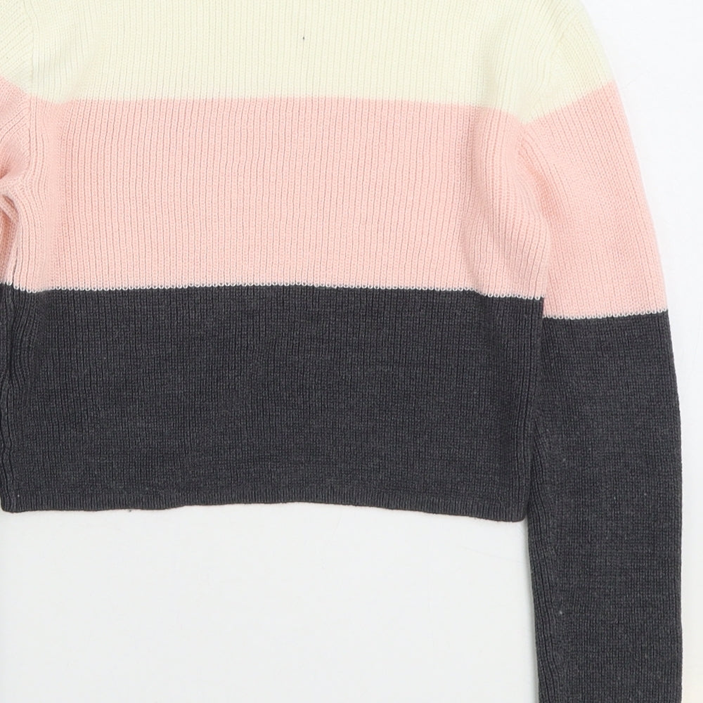 H&M Girls Multicoloured Round Neck Colourblock Acrylic Pullover Jumper Size 9-10 Years Pullover