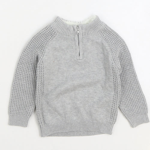 Primark Boys Grey Cotton Pullover Jumper Size 12-18 Months Zip
