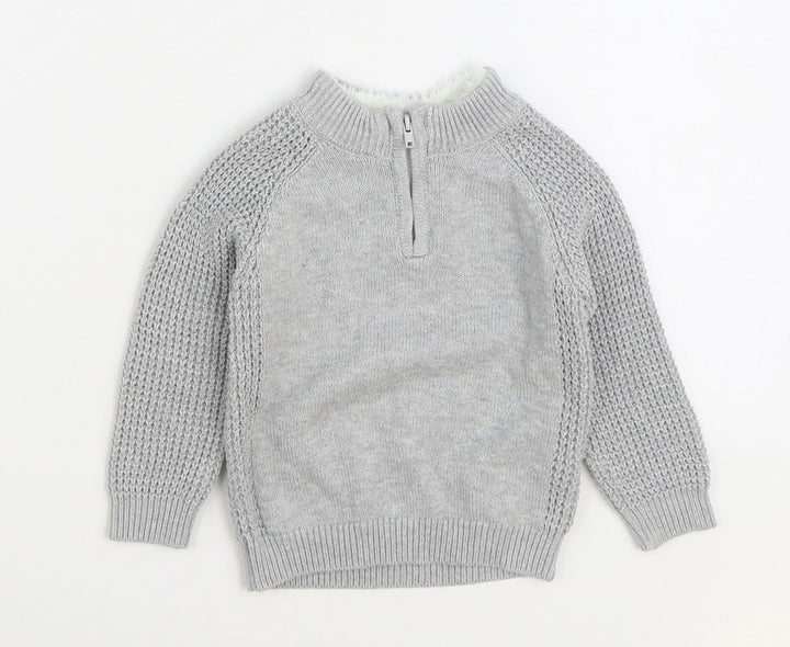 Primark Boys Grey Cotton Pullover Jumper Size 12-18 Months Zip