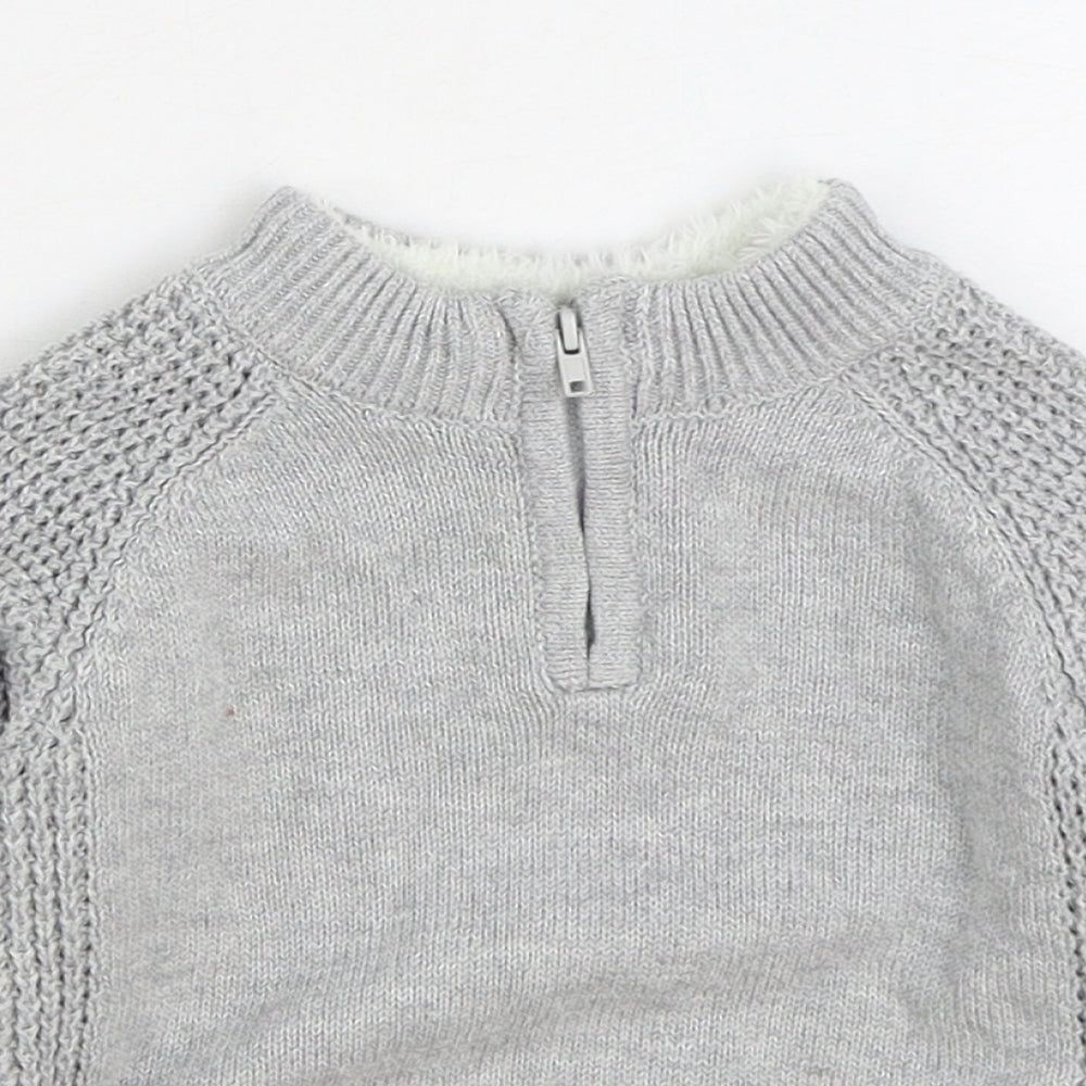 Primark Boys Grey Cotton Pullover Jumper Size 12-18 Months Zip