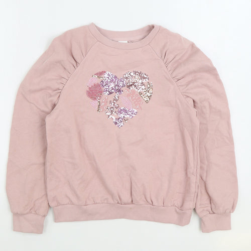 NEXT Girls Pink Cotton Pullover Sweatshirt Size 12 Years Pullover - Heart