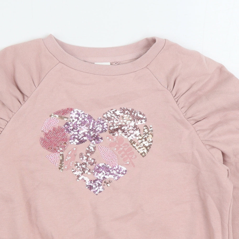 NEXT Girls Pink Cotton Pullover Sweatshirt Size 12 Years Pullover - Heart