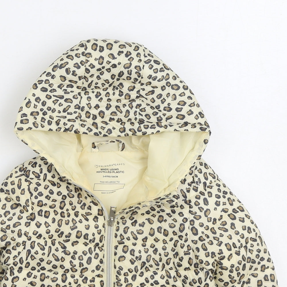Primark Girls Multicoloured Animal Print Puffer Jacket Coat Size 3-4 Years Zip - Leopard Print