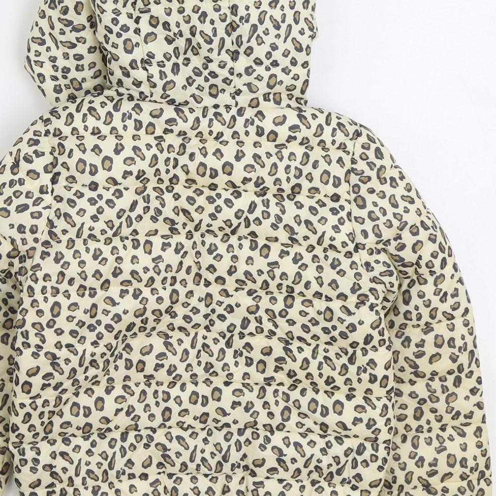 Primark Girls Multicoloured Animal Print Puffer Jacket Coat Size 3-4 Years Zip - Leopard Print