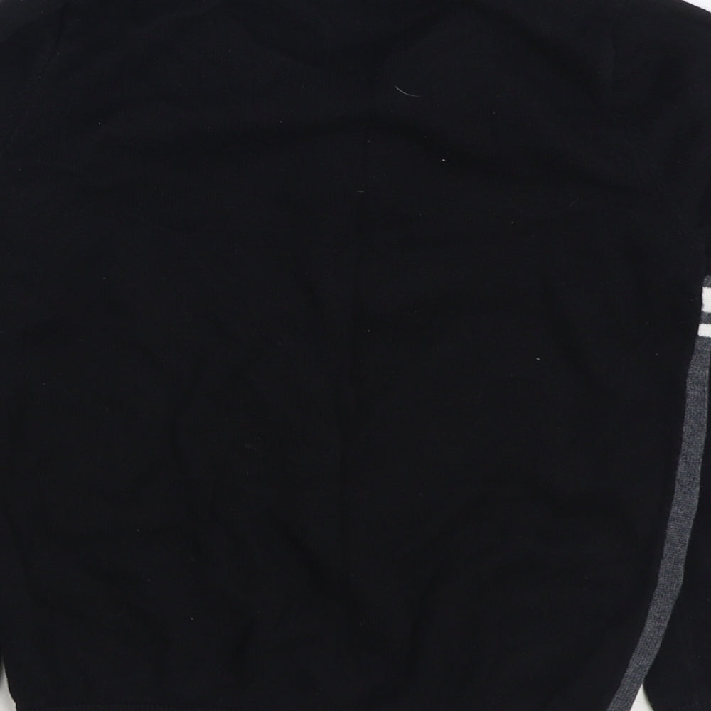 Matalan Boys Black Collared Striped Acrylic Pullover Jumper Size 8 Years Zip