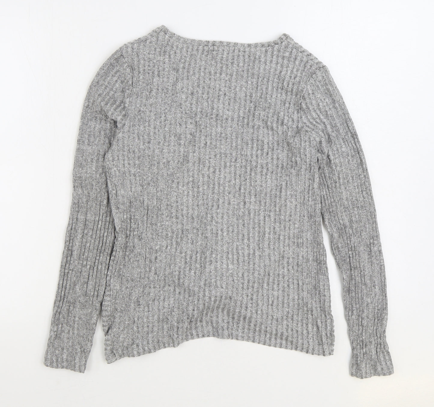 New Look Womens Grey Round Neck Viscose Pullover Jumper Size 10 - Knot Front