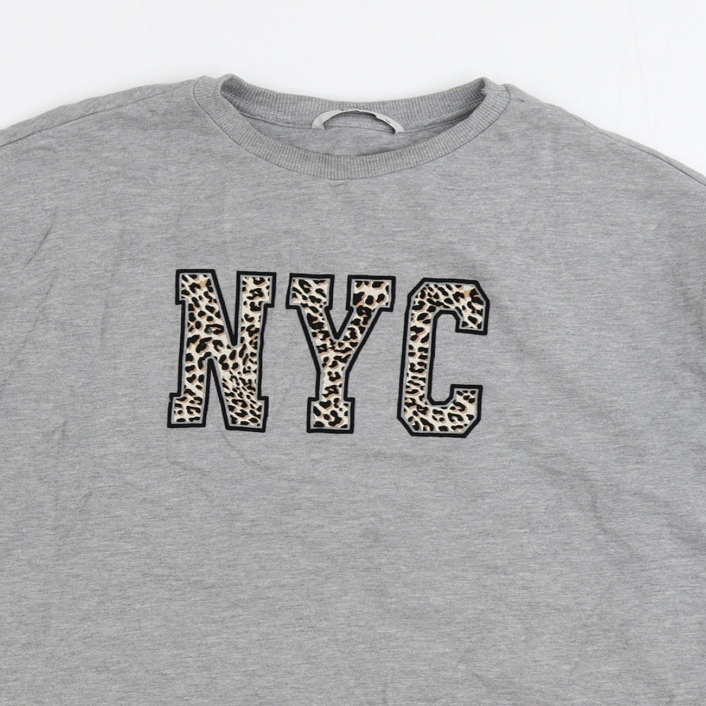 TU Womens Grey Cotton Pullover Sweatshirt Size 14 Pullover - Leopard Print NYC