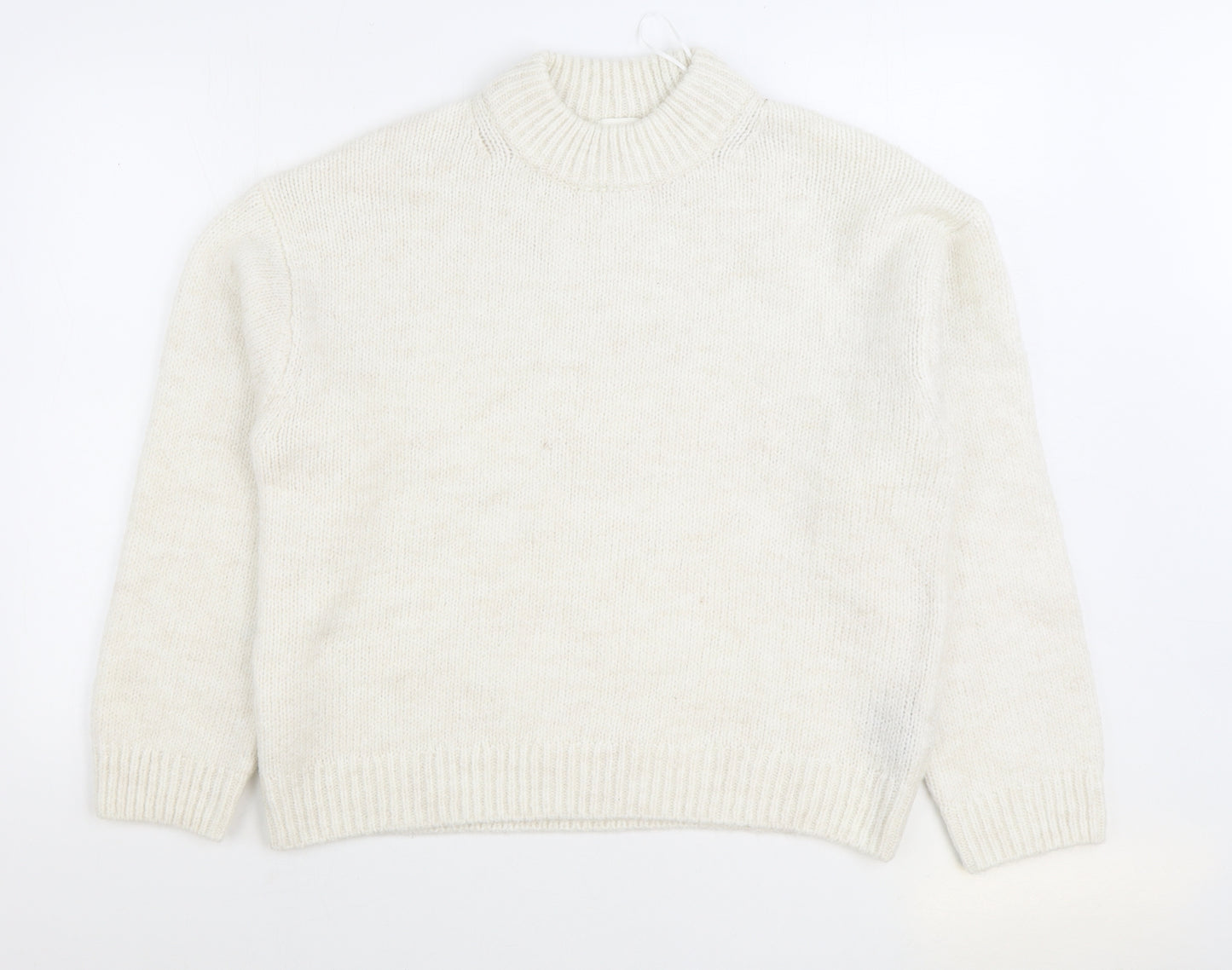 H&M Womens White Round Neck Polyester Pullover Jumper Size M