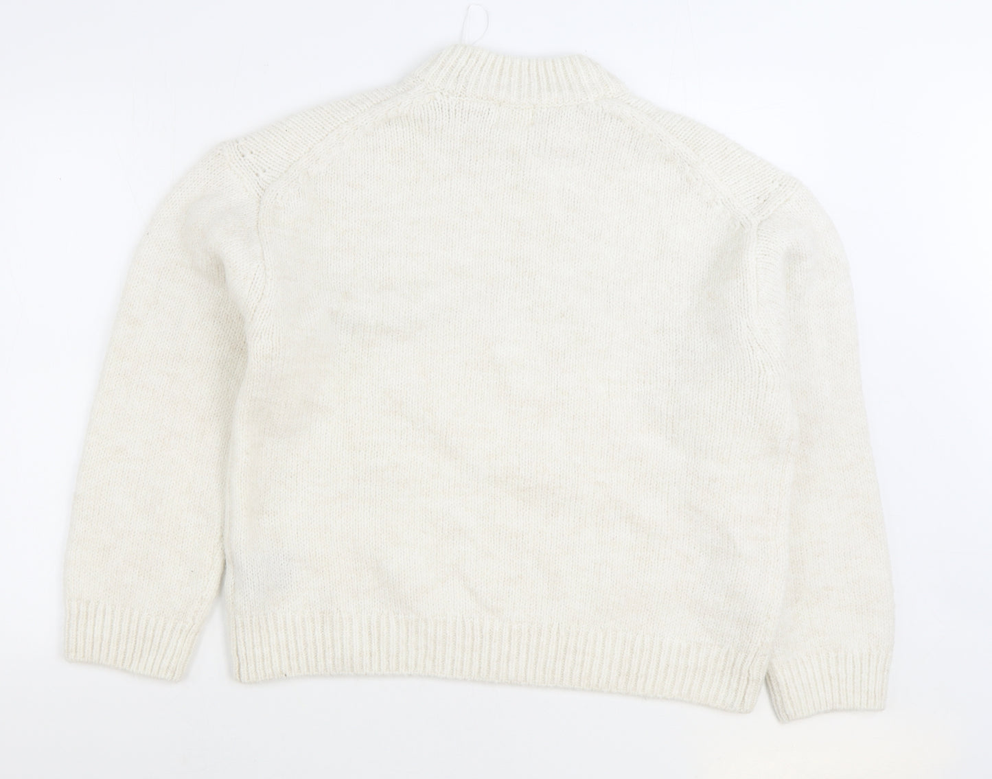 H&M Womens White Round Neck Polyester Pullover Jumper Size M