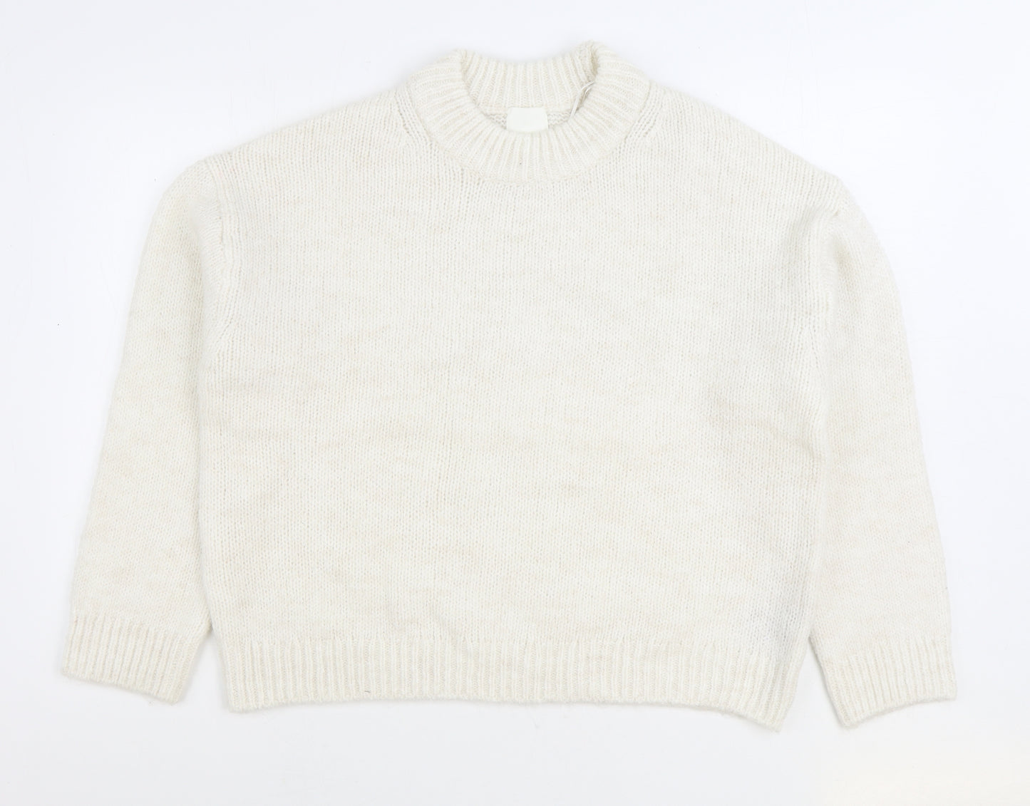 H&M Womens White Round Neck Polyester Pullover Jumper Size M