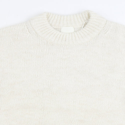 H&M Womens White Round Neck Polyester Pullover Jumper Size M