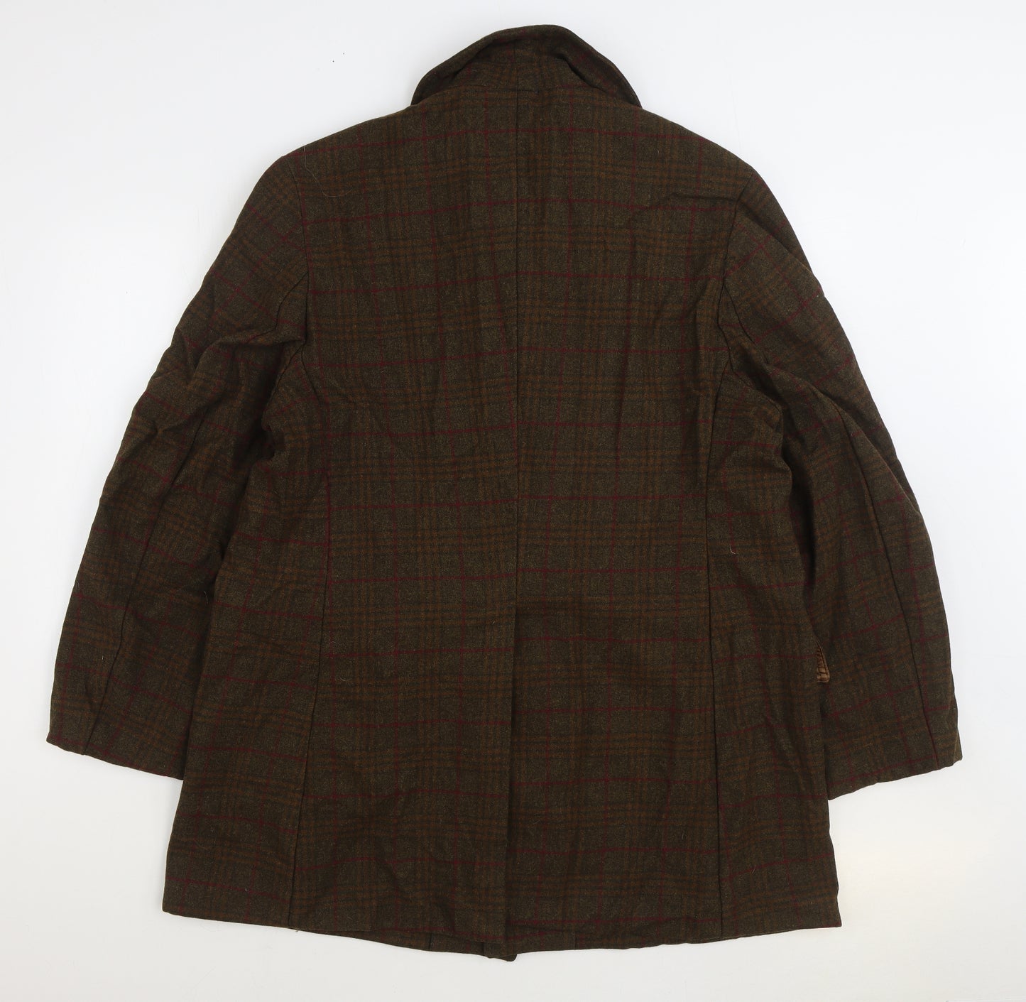 Bran Hutton Mens Brown Plaid Overcoat Coat Size L Button