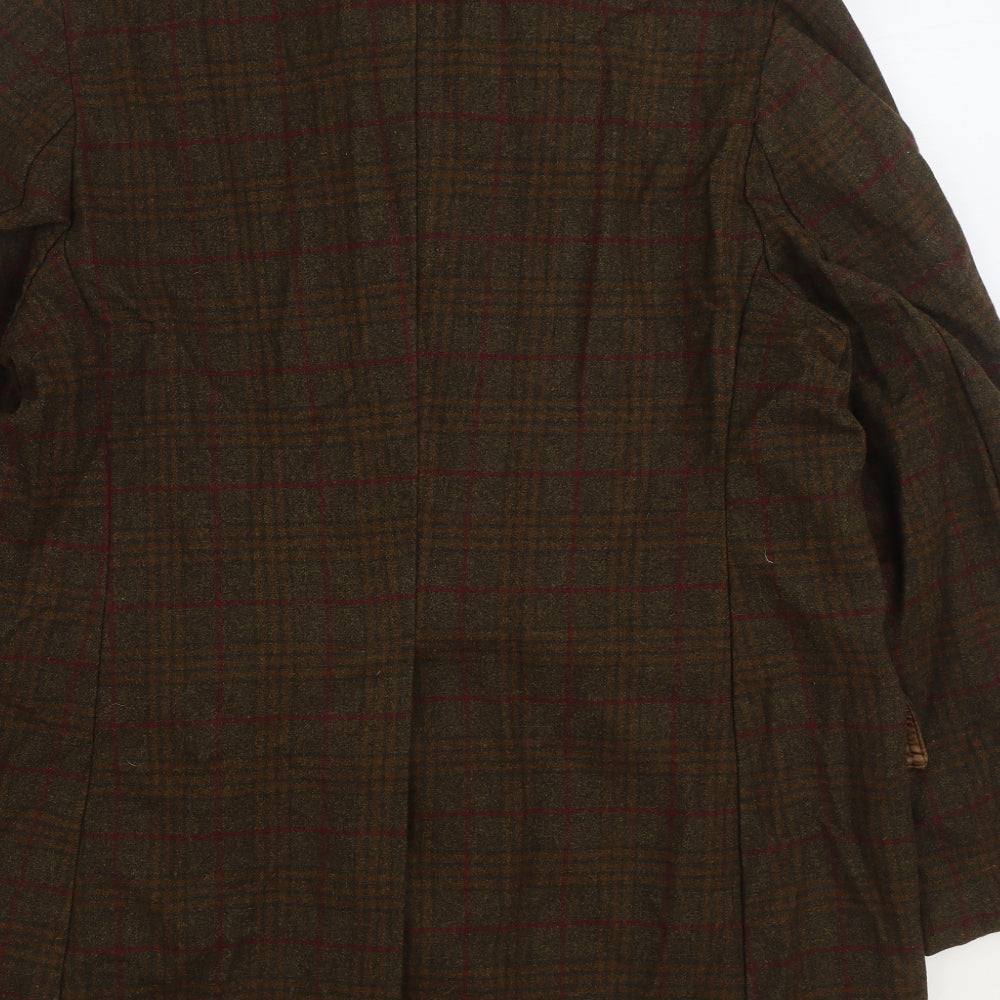 Bran Hutton Mens Brown Plaid Overcoat Coat Size L Button