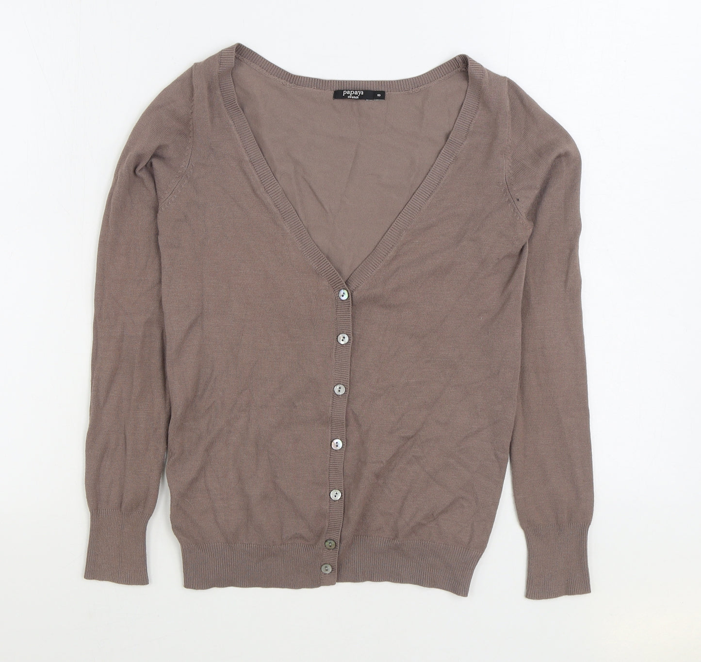 Papaya Womens Brown V-Neck Viscose Cardigan Jumper Size 8